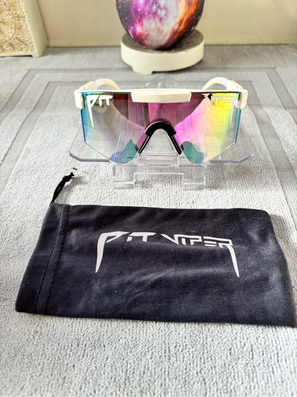 Authentic Pit Viper Shield Sunglasses - White Frame with Rainbow/Mirrored Lens
